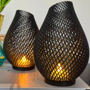 Meshed Siyah & Siyah Led Aydınlatmalı Dekoratif Obje İkili Set